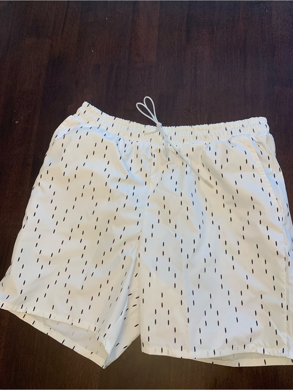 Boohoo White Swim Shorts with Black Dash Print